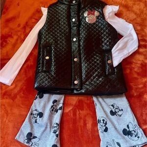 Black Quilted Vest with Minnie Mouse long sleeve Set